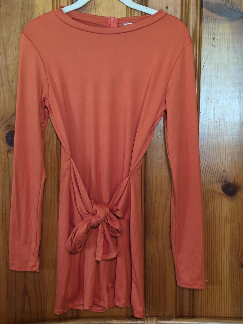 Fashion Nova Long-Sleeve Tie-Front Dress — Orange Coral